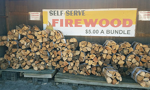 Self-Serve Firewood Bundles are available 24hous a day 